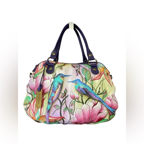 Anuschka Handbags - ANUSCHKA Hobo Bag Hand Painted Leather Purse Birds Tropical Flowers